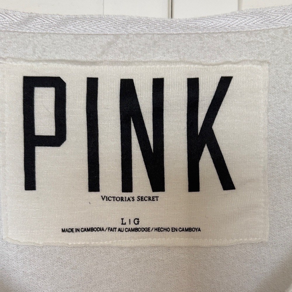 PINK Victoria's Secret White Sweatshirt with Multicolor Heart - Picture 3 of 3